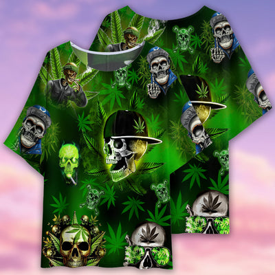 Skull Let's Get High Green Lighting - Women's T-shirt With Bat Sleeve - Owls Matrix LTD