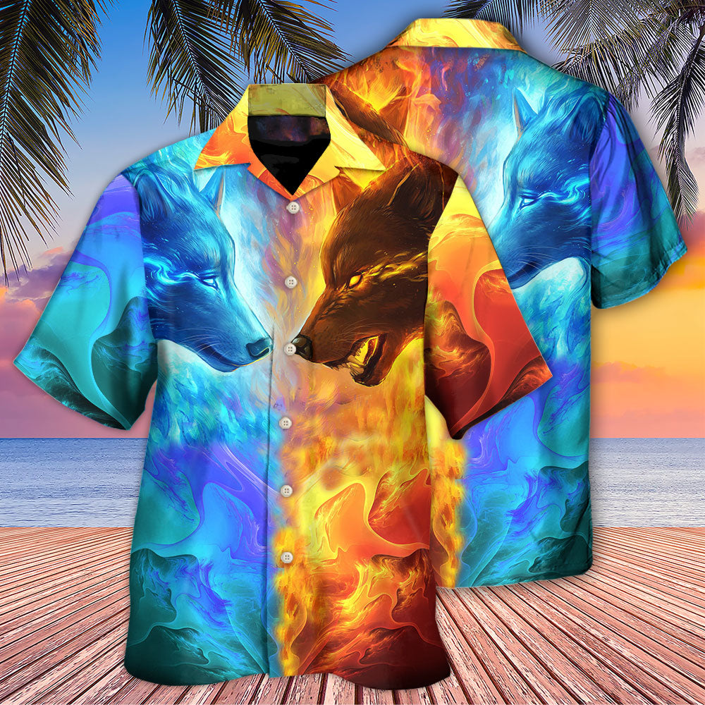 Wolf Couple And Fire Art - Hawaiian Shirt - Owls Matrix LTD