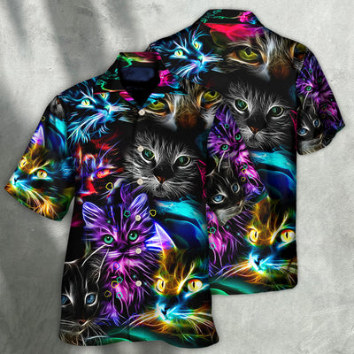 Cat Funny Neon Light Colorful Style - Hawaiian Shirt - Owls Matrix LTD