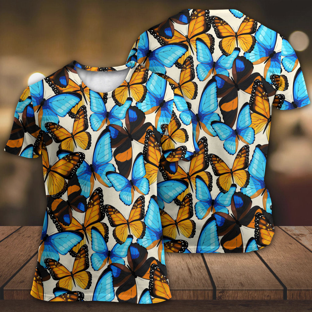 Butterfly Abstract Colorful Vintage - Round Neck T-shirt - Owls Matrix LTD