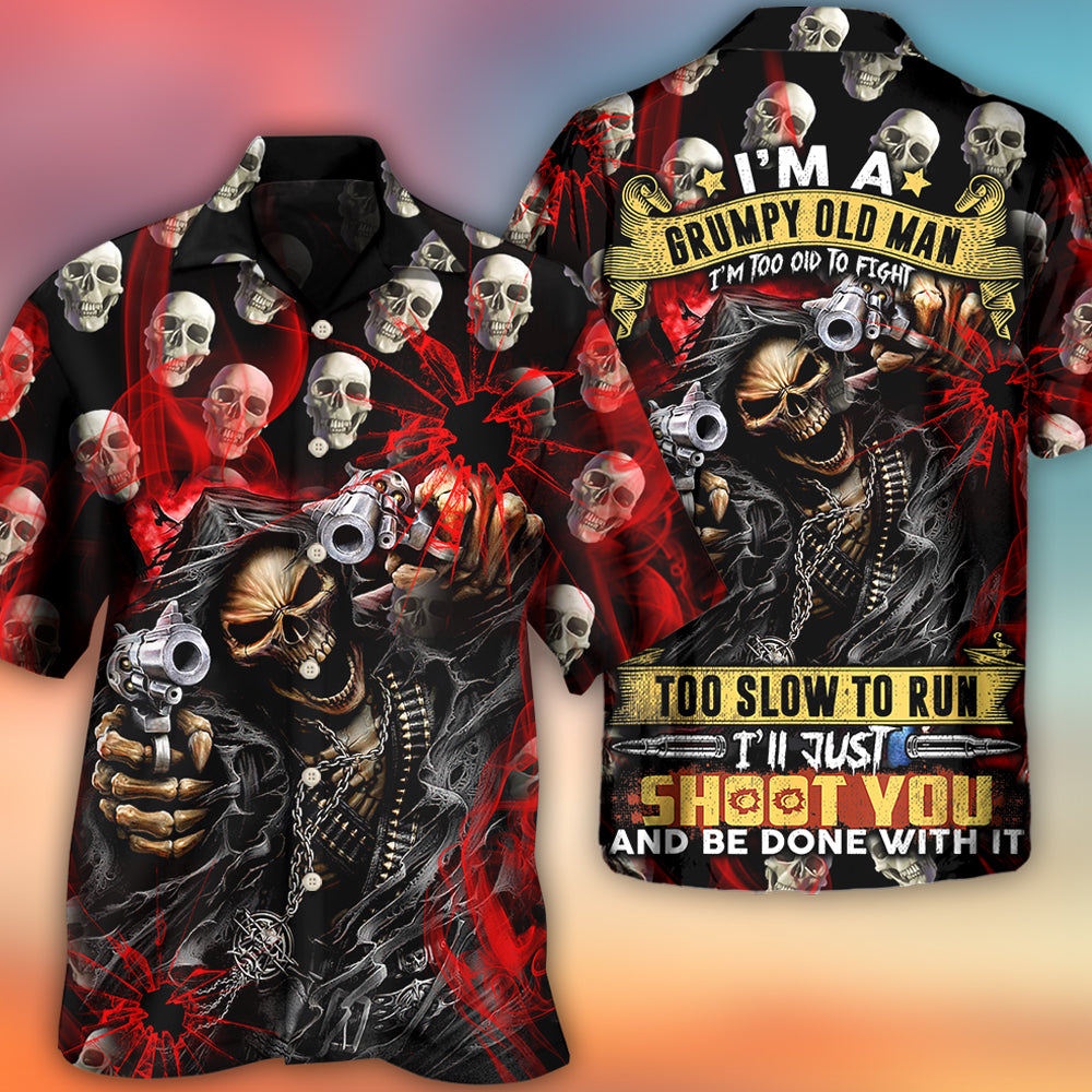 Skull Dark Gun Red Smoke Lighting - Hawaiian Shirt - Owls Matrix LTD