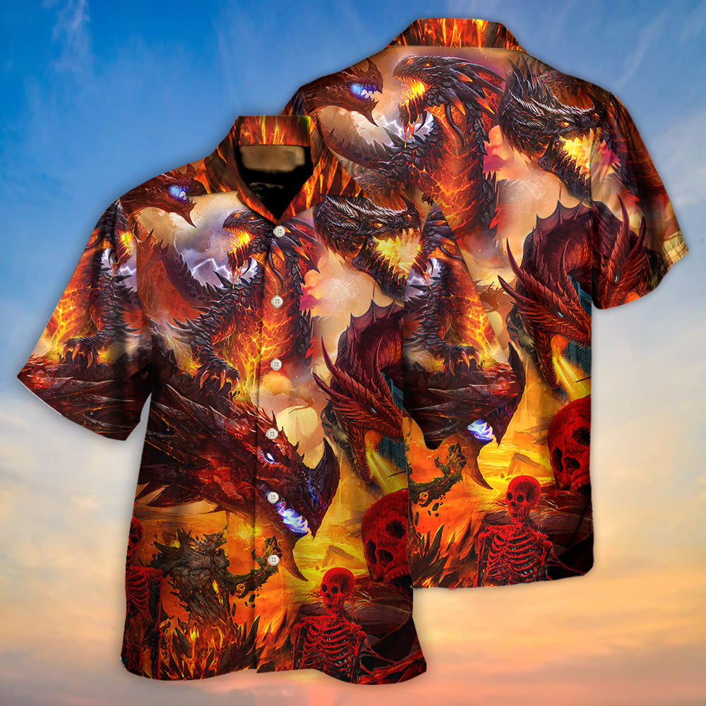 Dragon Red Skull Fire Art Style - Hawaiian Shirt - Owls Matrix LTD