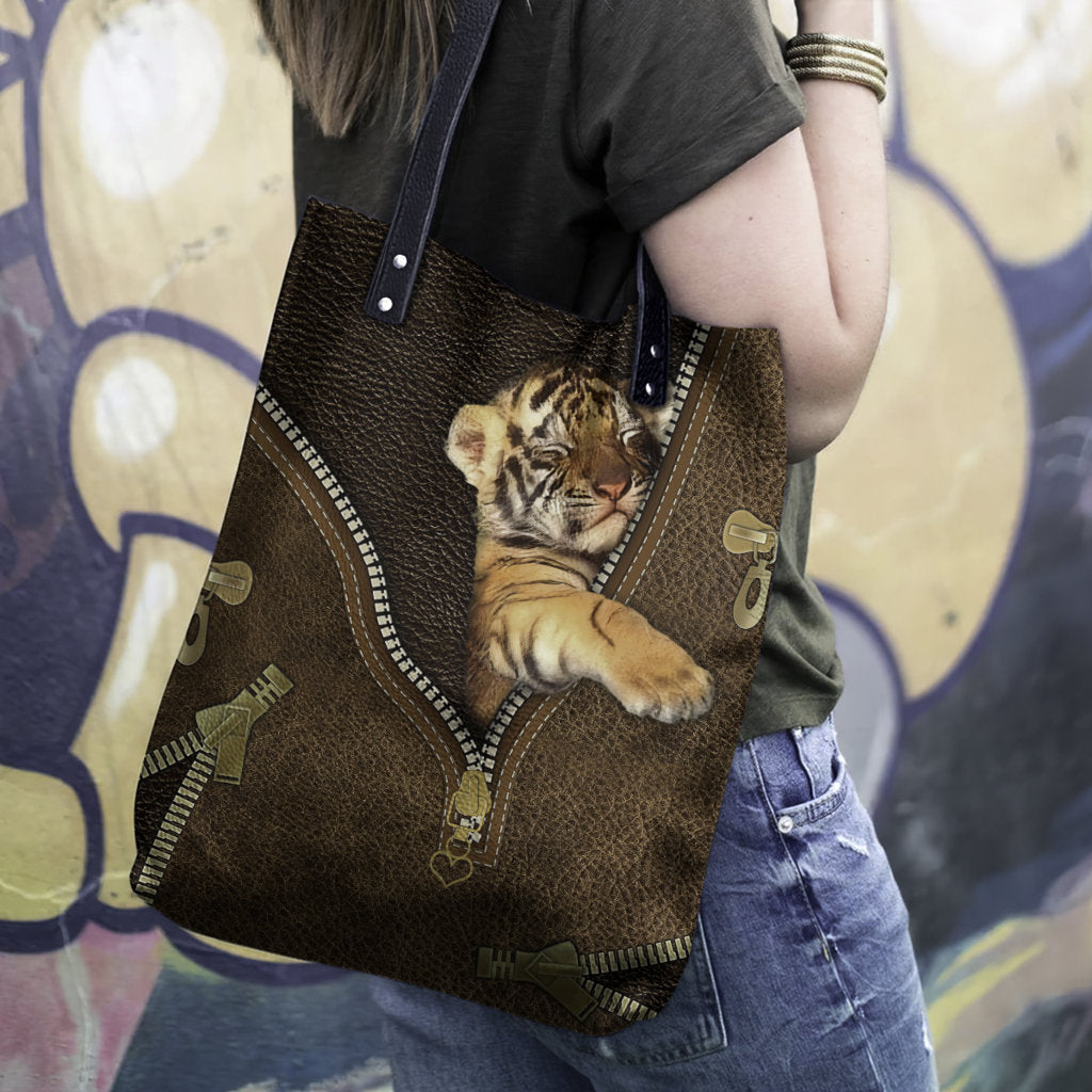 Tiger Cute Baby Rainforest Animals - Leather Hand Bag - Owls Matrix LTD