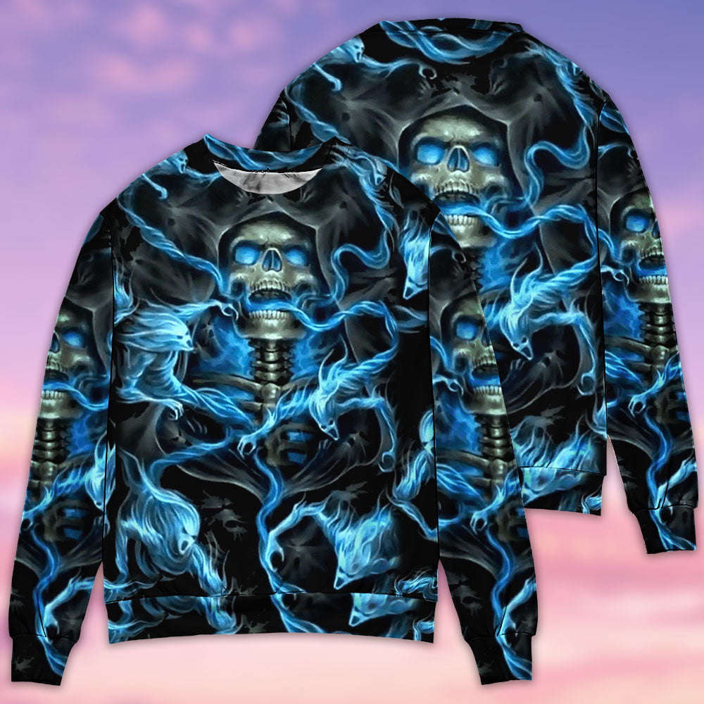 Skull Black Ground Thunder - Sweater - Ugly Christmas Sweaters - Owls Matrix LTD