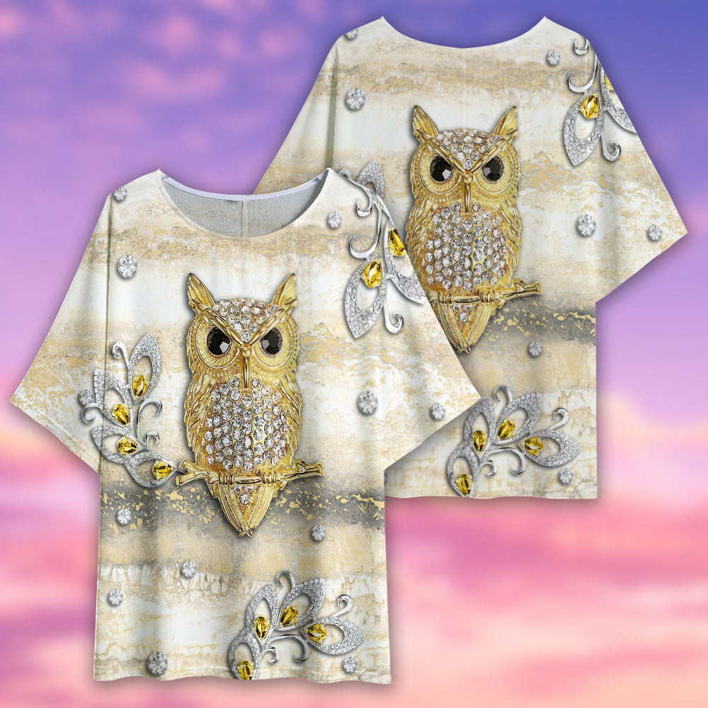 Owl Golden Jewelry Marble Style - Women's T-shirt With Bat Sleeve - Owls Matrix LTD