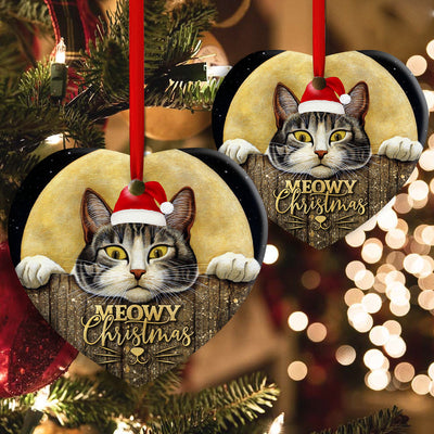 Christmas Cat With Moon Lover Cutie - Heart Ornament - Owls Matrix LTD