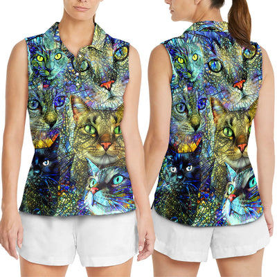Cat Art Lover Cat Colorful Style - Women's Polo Shirt - Owls Matrix LTD