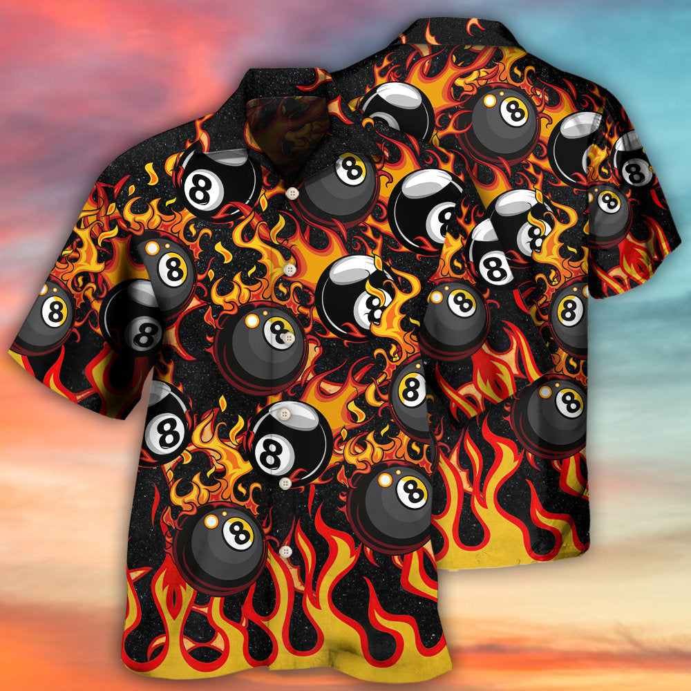 Billiard Eight Ball Burning With Fire Flames - Hawaiian Shirt - Owls Matrix LTD