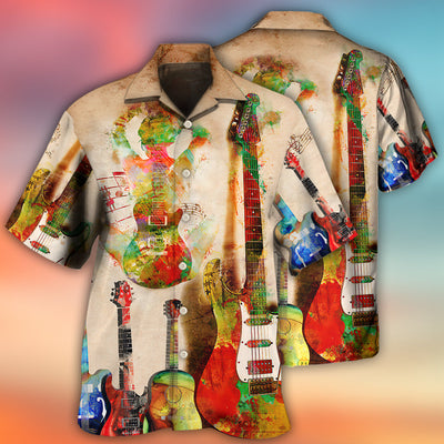 Guitar Abstract Guitar Colorful Art Style - Hawaiian Shirt - Owls Matrix LTD