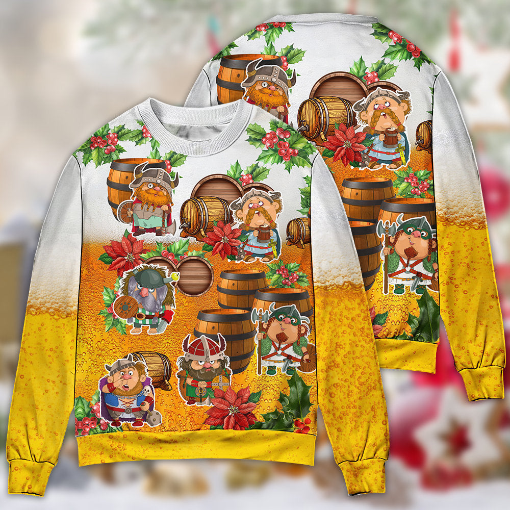 Viking Loves Beer Funny Christmas - Sweater - Ugly Christmas Sweaters - Owls Matrix LTD