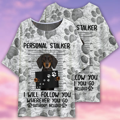 Dachshund Personal Stalker Style - Women's T-shirt With Bat Sleeve - Owls Matrix LTD