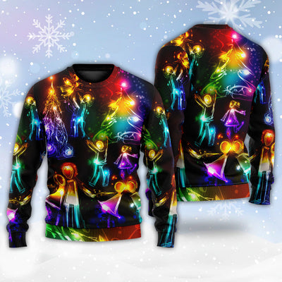 Christmas Family Happy Love Tree Neon Light Style - Sweater - Ugly Christmas Sweaters - Owls Matrix LTD