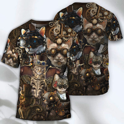 Cat Steampunk We're All Mad Here - Round Neck T-shirt - Owls Matrix LTD