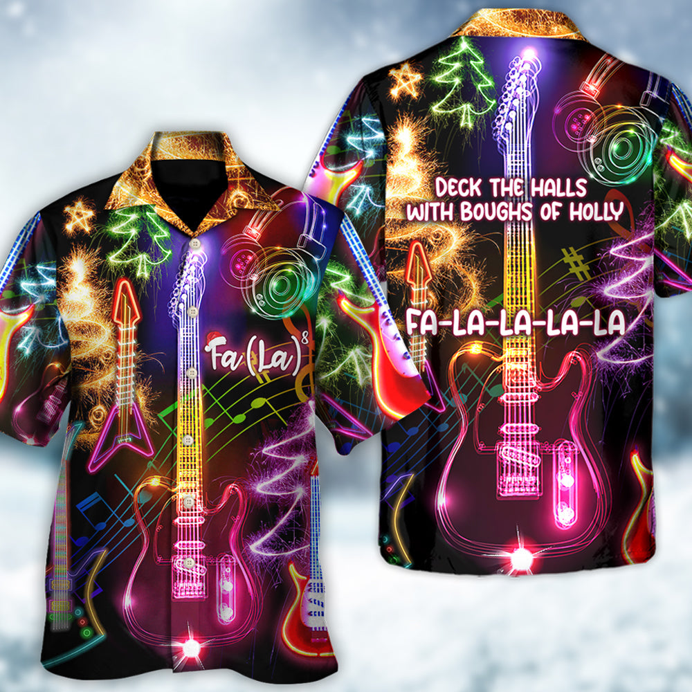 Christmas Guitar Tree Happy Glow Light Style - Hawaiian Shirt - Owls Matrix LTD
