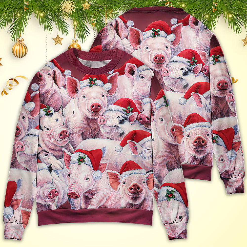 Christmas Piggies Funny Xmas Is Coming Art Style - Sweater - Ugly Christmas Sweaters - Owls Matrix LTD