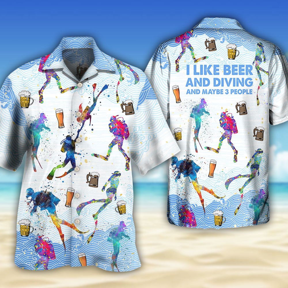 Diving I Like Beer And Diving - Hawaiian Shirt - Owls Matrix LTD