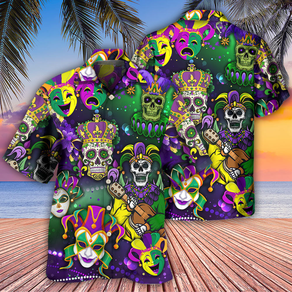 Mardi Gras Skull Art - Hawaiian Shirt - Owls Matrix LTD