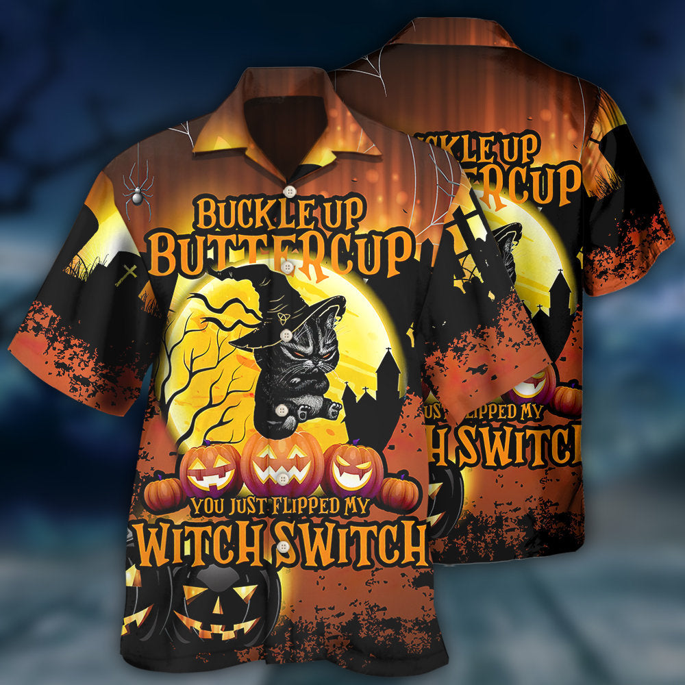 Halloween Cat Buckle Up Buttercup - Hawaiian Shirt - Owls Matrix LTD