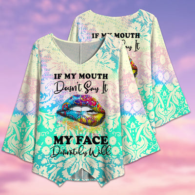 Hippie Lips If My Mouth Doesn't Say It - V-neck T-shirt - Owls Matrix LTD