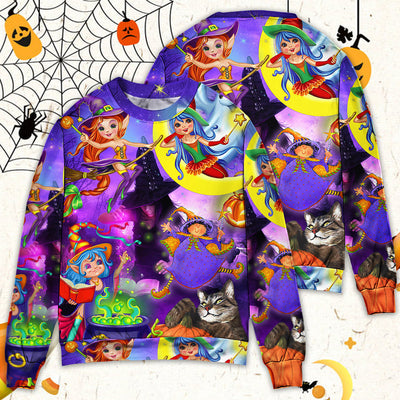 Halloween Funny Witch Ghost Cute Boo In The Magic Forest Art Style - Sweater - Ugly Christmas Sweaters - Owls Matrix LTD