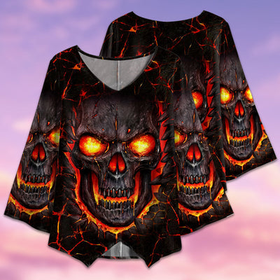 Skull Devil Fire Angry - V-neck T-shirt - Owls Matrix LTD