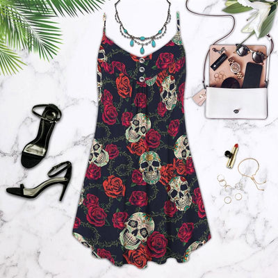 Skull Black And Red Rose - Summer Dress - Owls Matrix LTD
