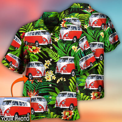 Hippie Van Volkswagen Camper Van Tropical Flower Custom Photo - Hawaiian Shirt - Owls Matrix LTD