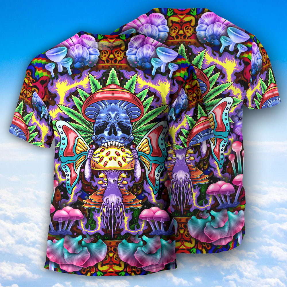 Hippie Mushroom And Skull Art - Round Neck T-shirt - Owls Matrix LTD