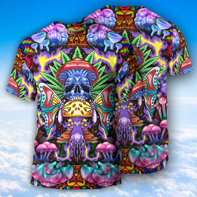 Hippie Mushroom And Skull Art - Round Neck T-shirt - Owls Matrix LTD