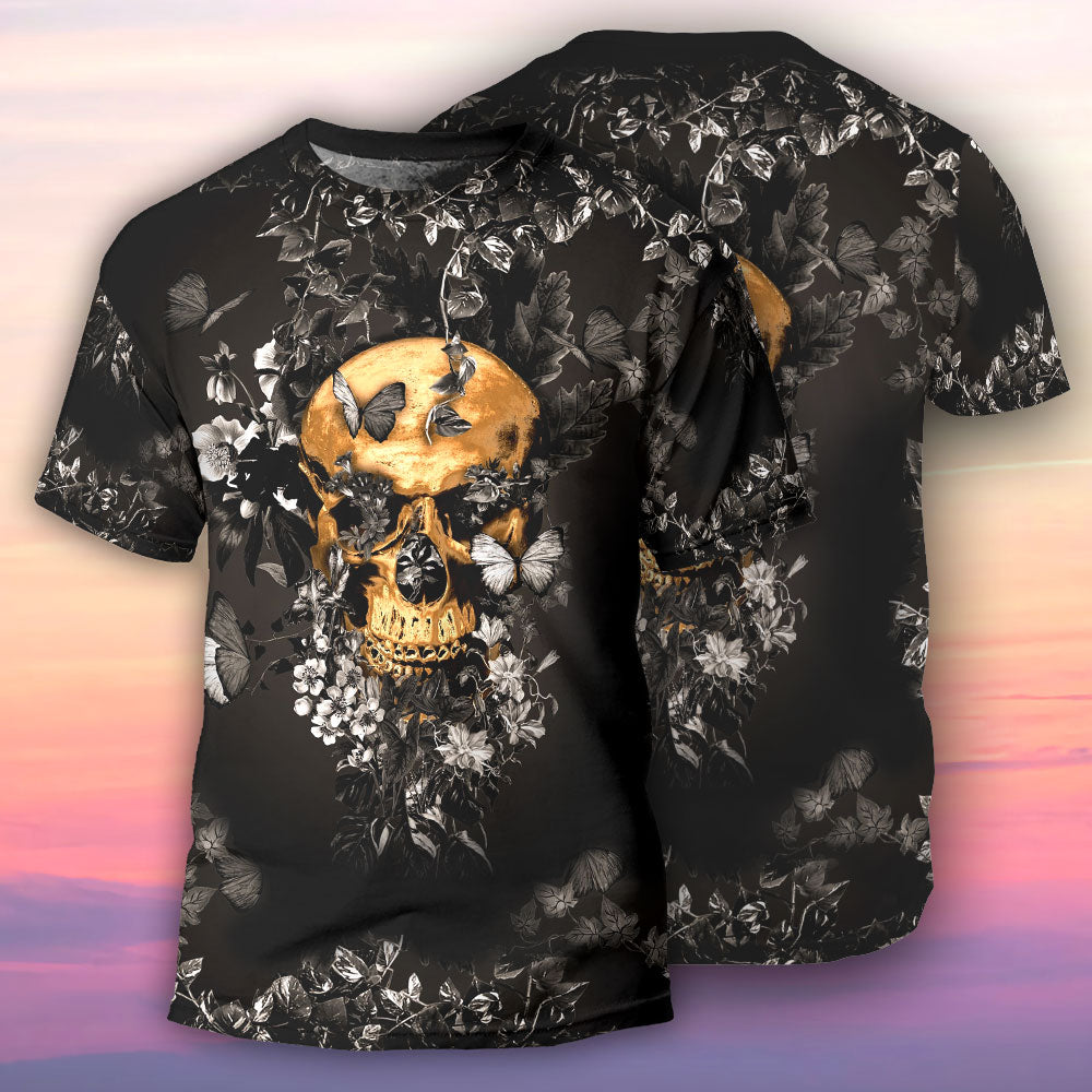 Skull Flowers Grow Out Of Dark Moments - Round Neck T-shirt - Owls Matrix LTD