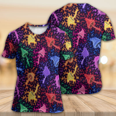 Mushroom Galaxy Rainbow Colorful Bright - Round Neck T-shirt - Owls Matrix LTD
