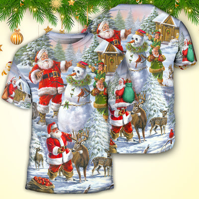 Christmas Santa Claus Snowman Elf So Happy Art Style - Round Neck T-shirt - Owls Matrix LTD