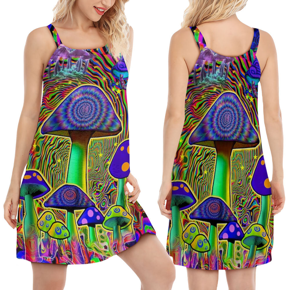 Hippie Mushroom Love Color - Women's Sleeveless Cami Dress - Owls Matrix LTD