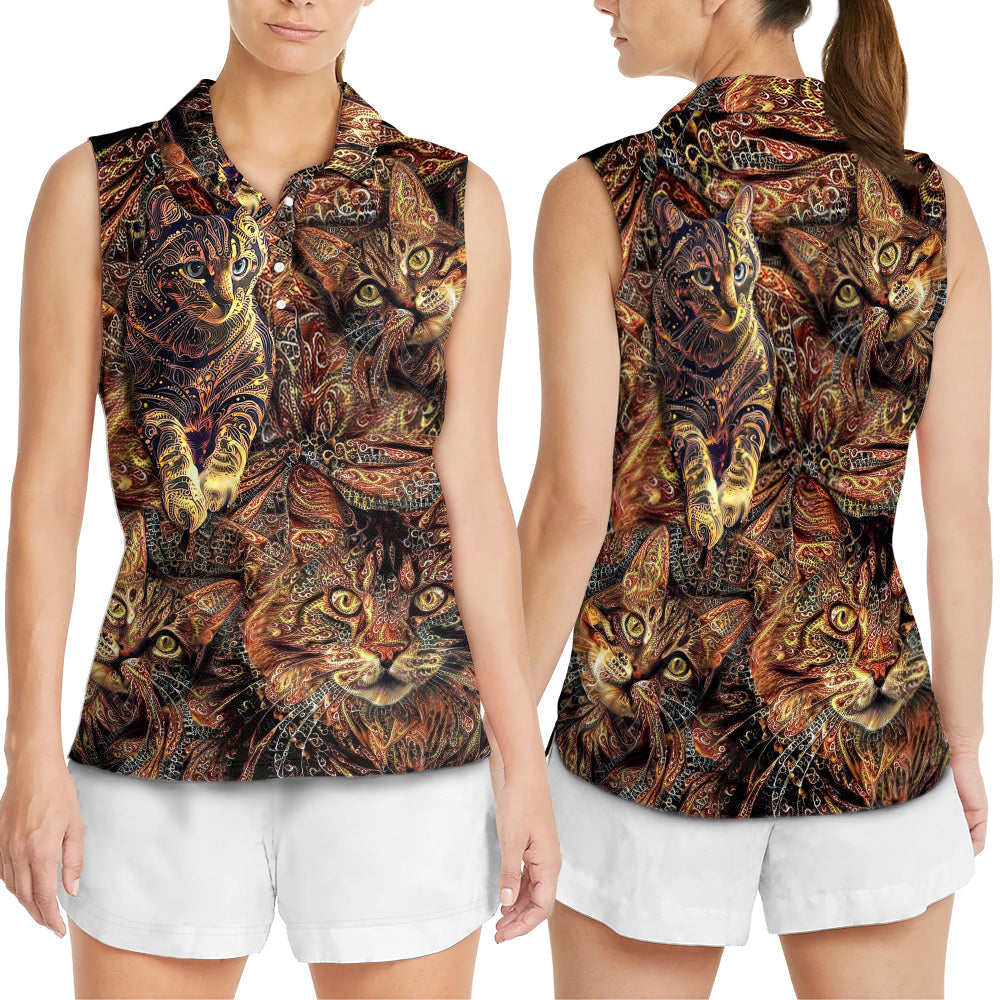 Cat Art Lover Cat Colorful Pattern - Women's Polo Shirt - Owls Matrix LTD