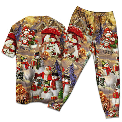 Christmas Snowman Couple Love Xmas So Funny - Pajamas Short Sleeve - Owls Matrix LTD