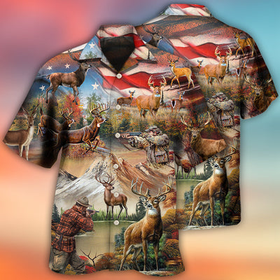 Hunting Independence Day Deer American Flag - Hawaiian Shirt - Owls Matrix LTD