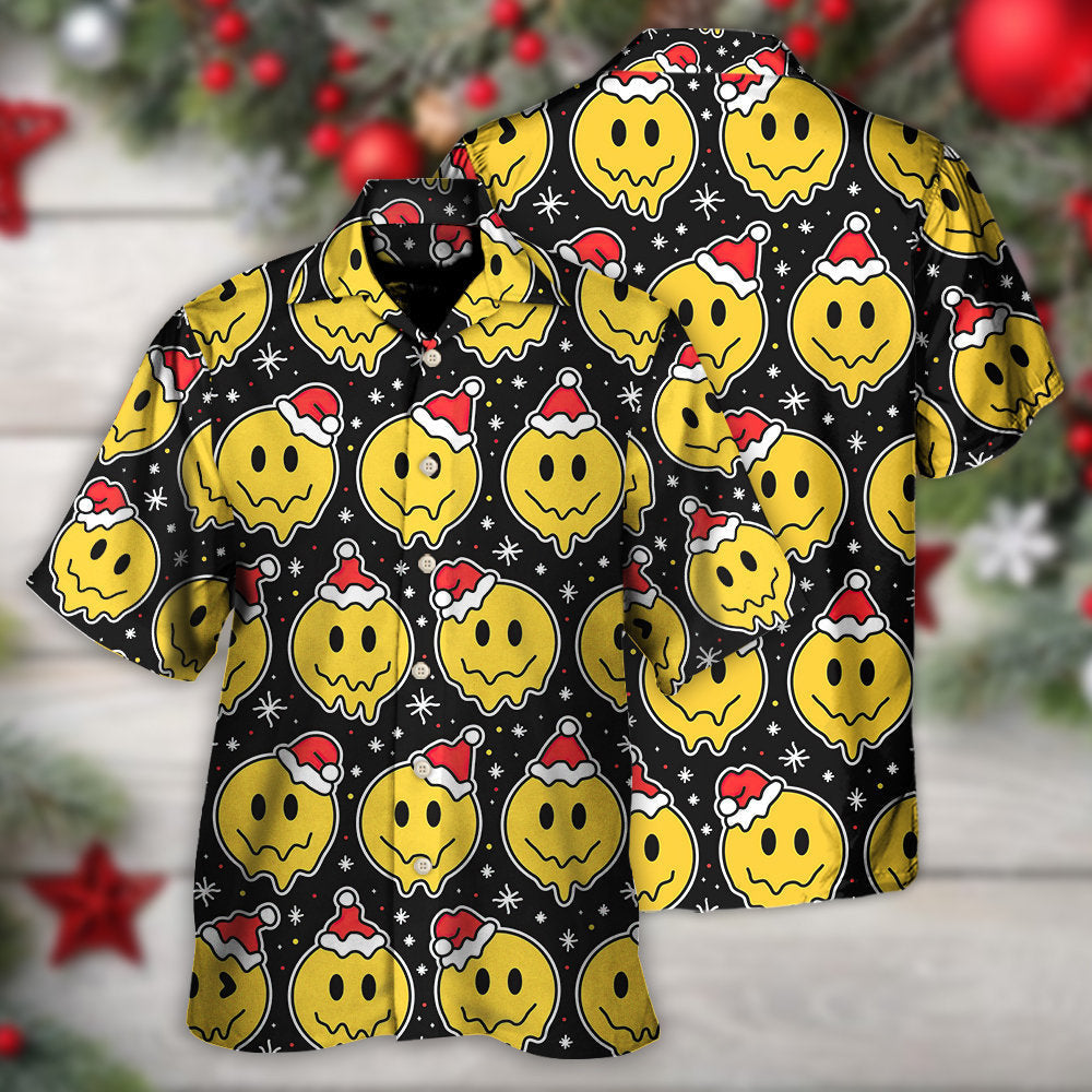 Christmas Smile Happy Face With Santa Hat - Hawaiian Shirt - Owls Matrix LTD