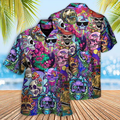 Hippie Mushroom And Skull Colorful Art - Hawaiian Shirt - Owls Matrix LTD