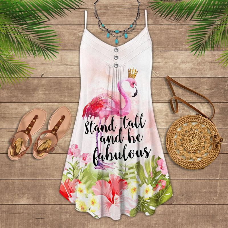 Flamingo Loves Summer Tropical Vibes Awesome - Summer Dress - Owls Matrix LTD
