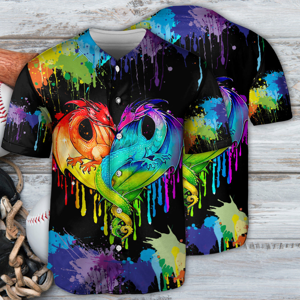 Dragon LGBT Pride Dragon Colorful - Baseball Jersey - Owls Matrix LTD
