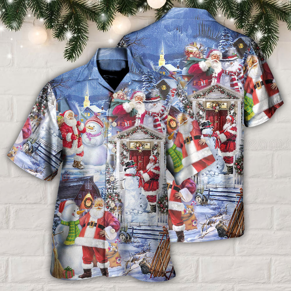 Christmas Santa And Snowman Happy Holiday Christmas - Hawaiian Shirt - Owls Matrix LTD