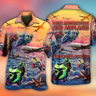 Motorcycle And Airplane Lover Dream Sky - Hawaiian Shirt - Owls Matrix LTD