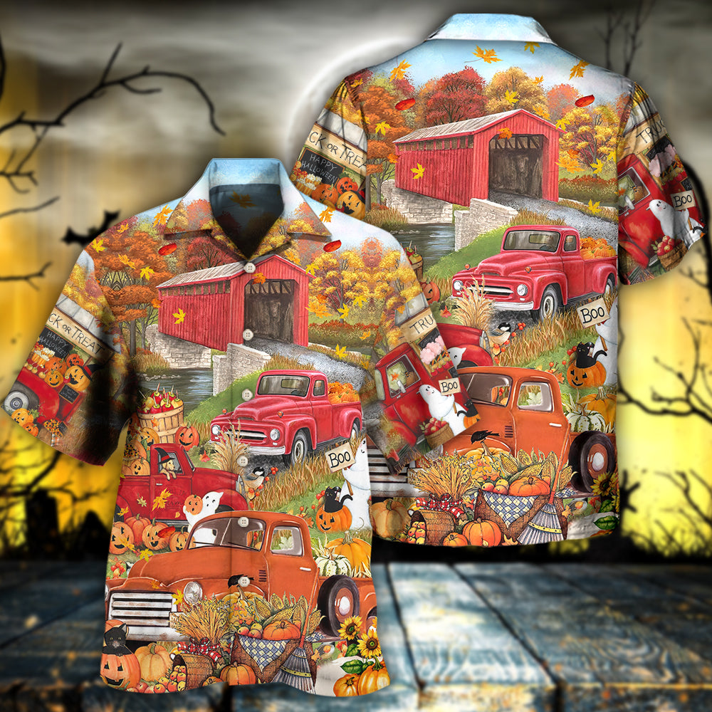 Halloween Truck With Pumpkin In Town - Hawaiian Shirt - Owls Matrix LTD