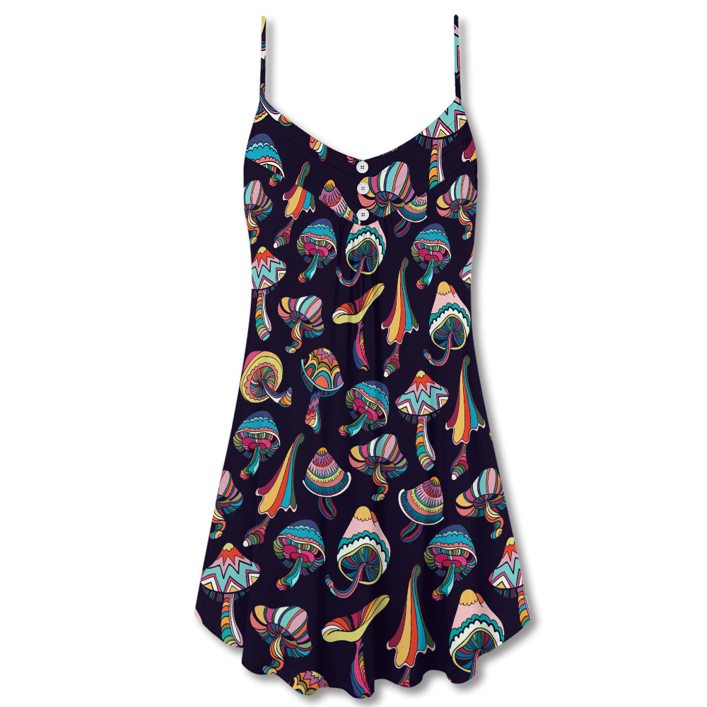 Hippie Mushroom Peace Love Life Style - V-neck Sleeveless Cami Dress - Owls Matrix LTD