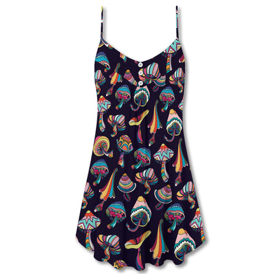 Hippie Mushroom Peace Love Life Style - V-neck Sleeveless Cami Dress - Owls Matrix LTD