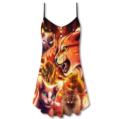 Cat Play Fire Cool Style - V-neck Sleeveless Cami Dress - Owls Matrix LTD