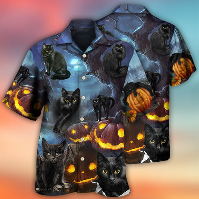 Halloween Black Cat Dark Night Style - Hawaiian Shirt - Owls Matrix LTD