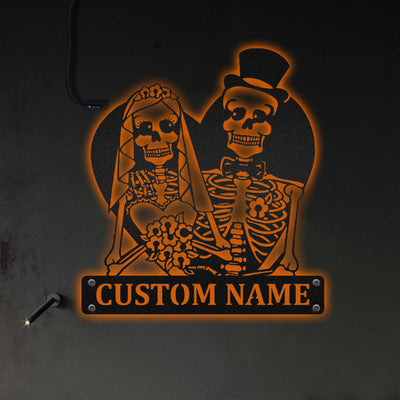 12"x12" Skeleton Wedding Halloween Party Personalized - Led Light Metal - Owls Matrix LTD