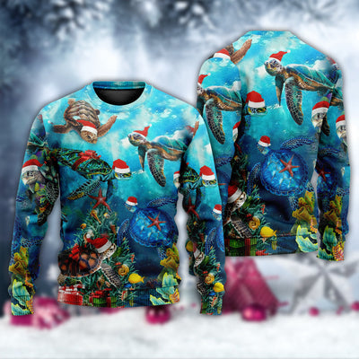 Turtle Love Christmas And Ocean - Sweater - Ugly Christmas Sweaters - Owls Matrix LTD