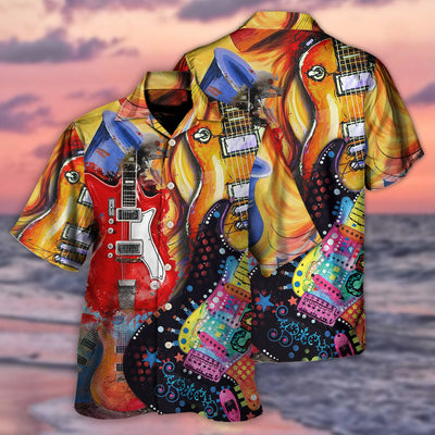 Guitar Galaxy Amazing Background Colorful - Hawaiian Shirt - Owls Matrix LTD
